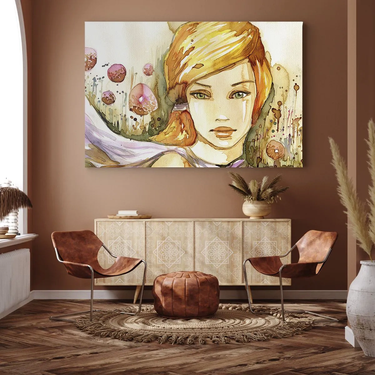 Lærredstryk - Billede på lærred - Smaragdblikket, der dulmer vreden - 120x80 cm