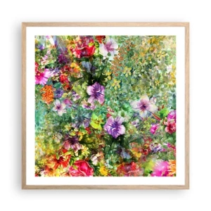 Plakat i ramme af lyst egetræ - Ind i blomsterne ved fortabelse - 60x60 cm