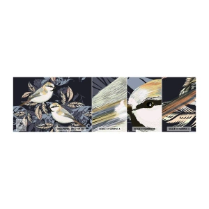 Prøve Fototapet Selvklæbende Deluxe Sticker - Gul-blå espalier - Abstraktion, Fugle, Blade - 100x30 cm