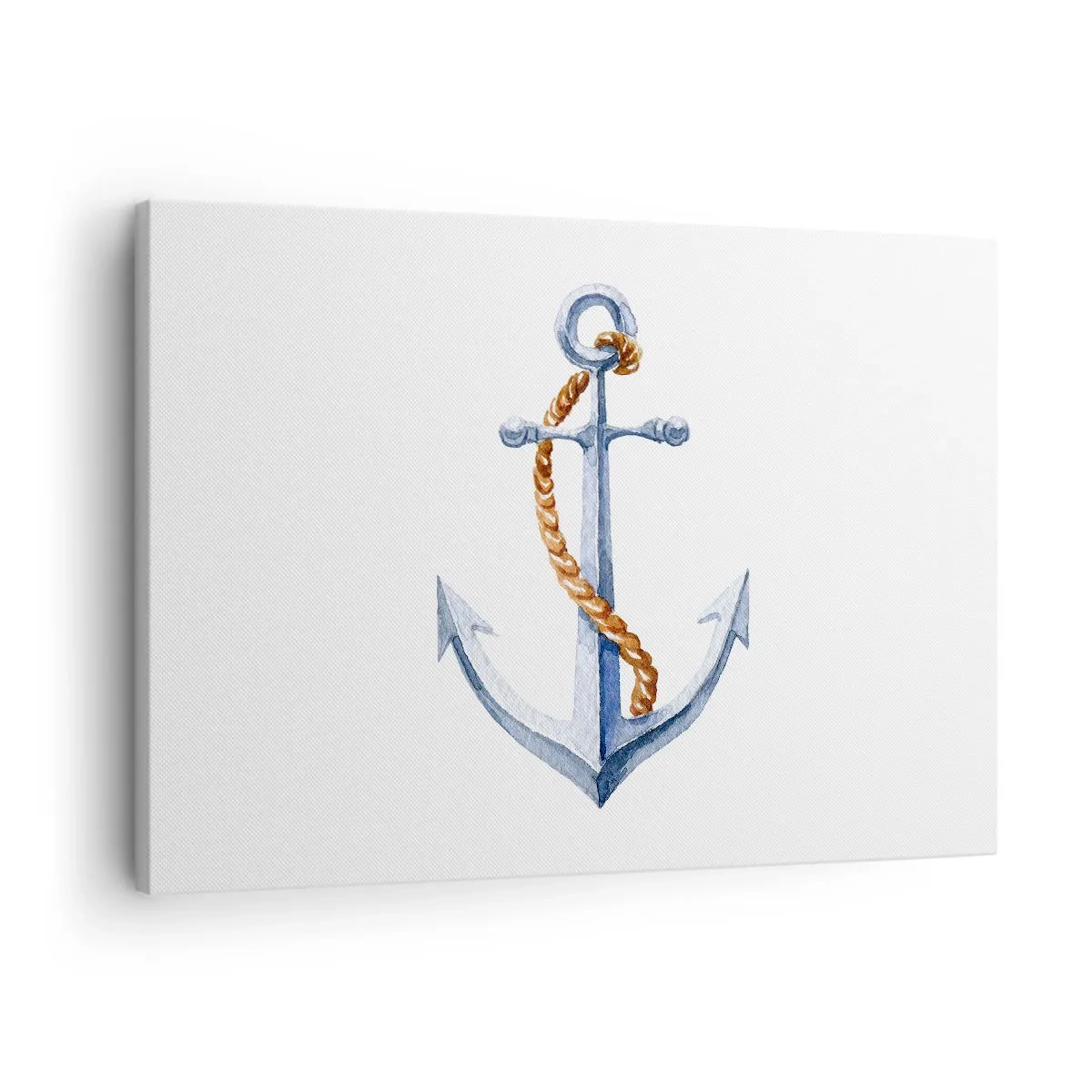 Lærredstryk - Billede på lærred - Anker med reb i akvarelstil - 70x50cm - Ahoj eventyr! - Moderne vægdekoration til stue og soveværelse ARTTOR