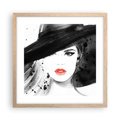 Plakat i ramme af lyst egetræ - Dame i sort - 40x40 cm