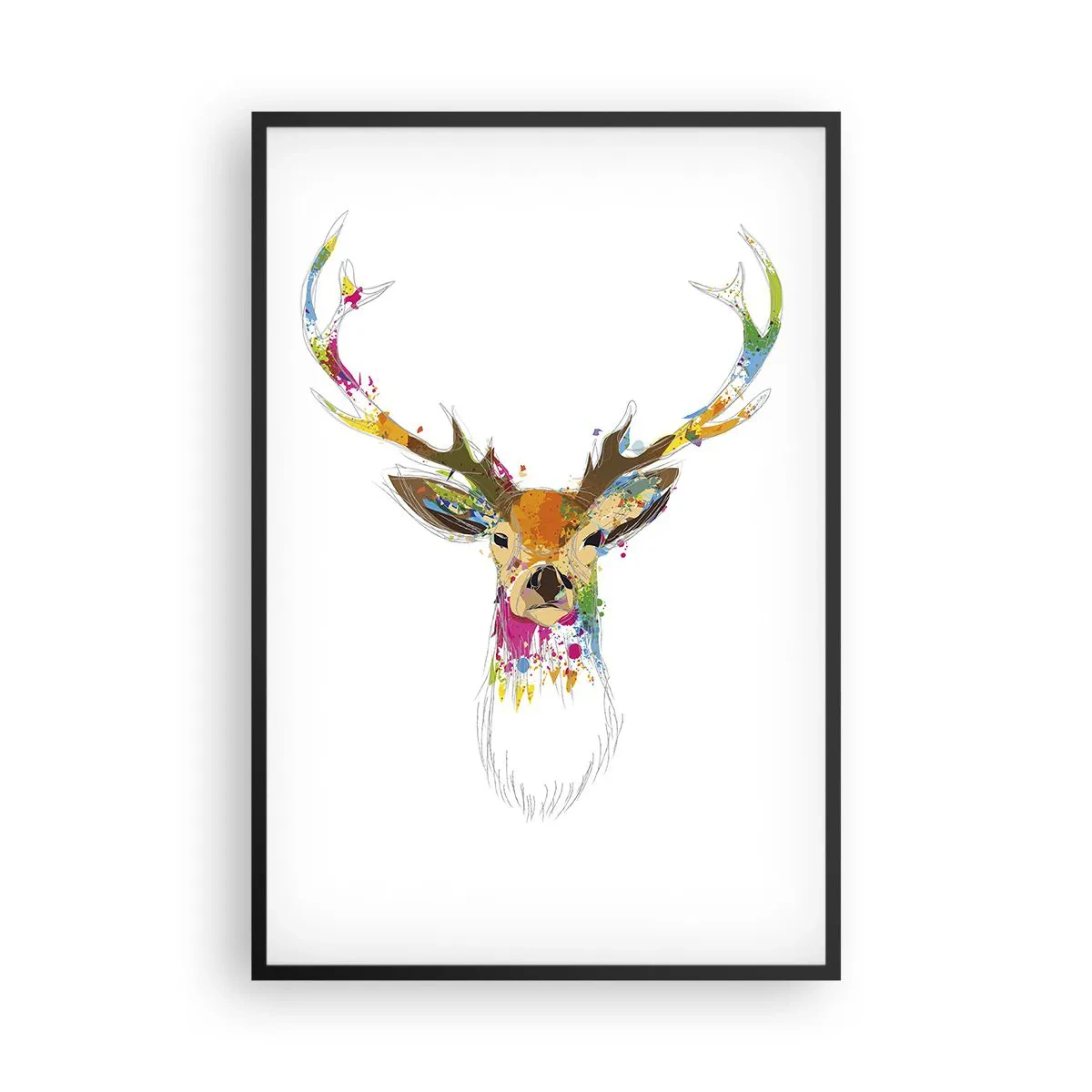 Plakat i sort ramme - Blid kronhjort badet i farver - 61x91 cm
