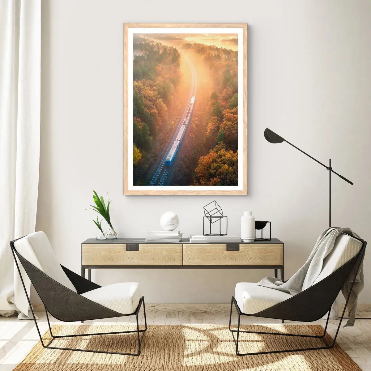 Plakat i ramme af lyst egetræ - Efterårsrejse - 61x91 cm