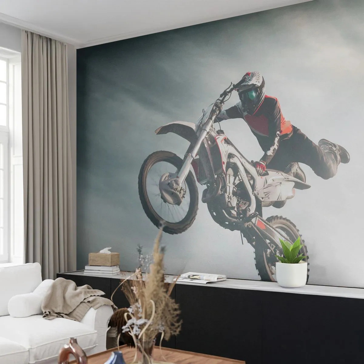 Fototapet Standard Eco - Ingen sjov uden risiko - Motocross, Motorcykel, Motorcyklist - 200x140 cm