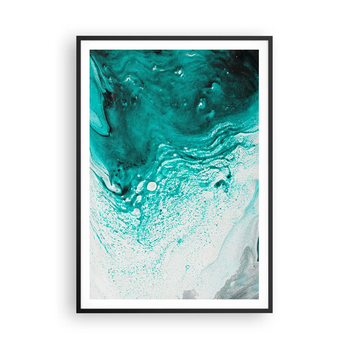 Plakat i sort ramme - Opløses i hvidt og turkis - 70x100 cm