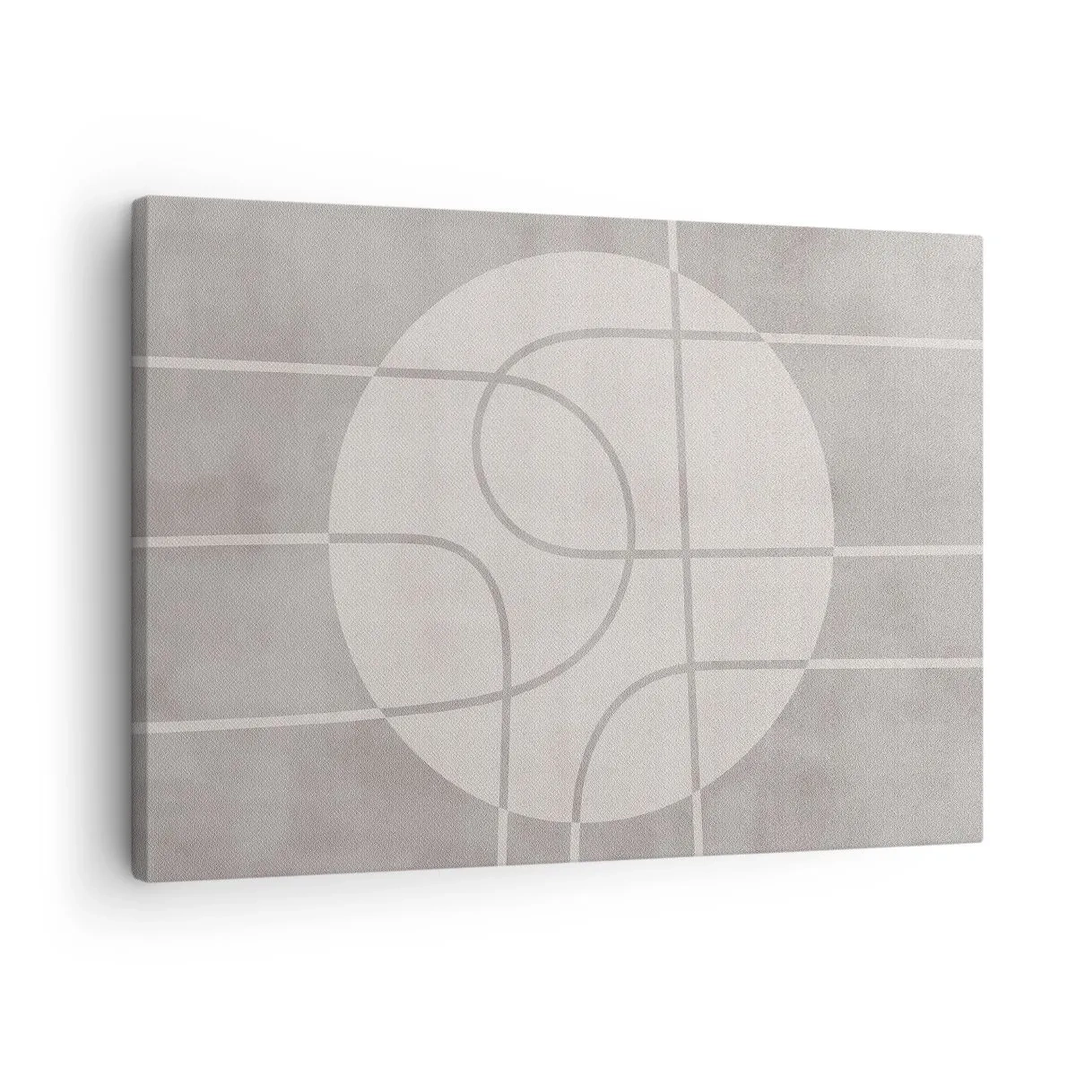 Lærredstryk - Billede på lærred - Geometrisk mønster i nuancer af grå og hvid - 70x50cm - Cirkulær og lige frem - Moderne vægdekoration til stue og soveværelse ARTTOR
