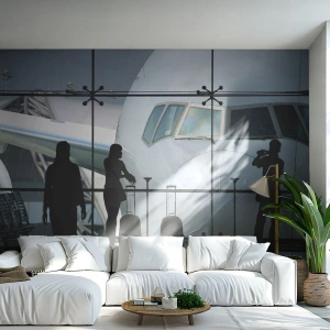 Fototapet Selvklæbende Deluxe Sticker - Vis a vis i lufthavnen - Fly, Lufthavn, Rejser - 350x256 cm