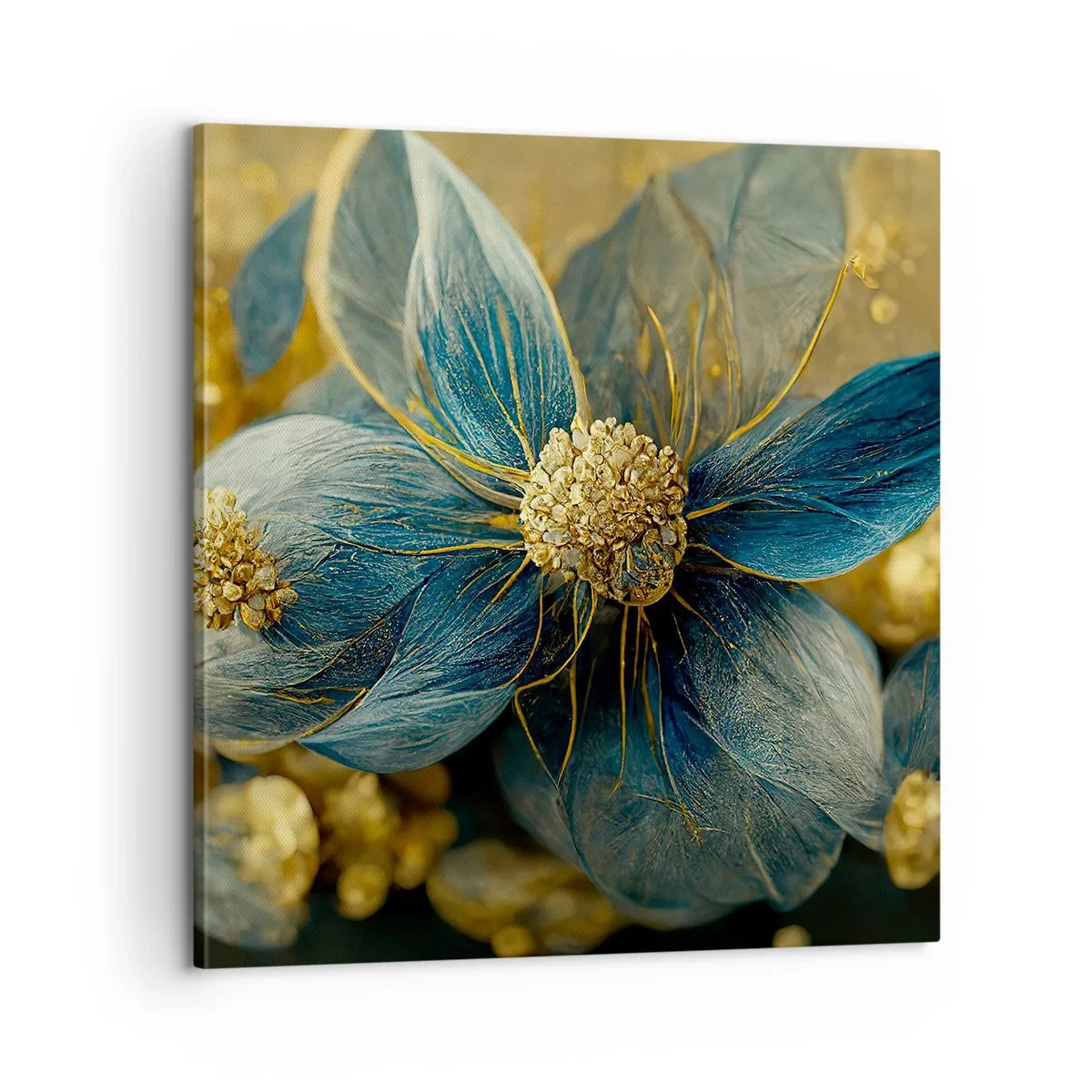 Lærredstryk - Billede på lærred - Blomstre med guld - 60x60 cm
