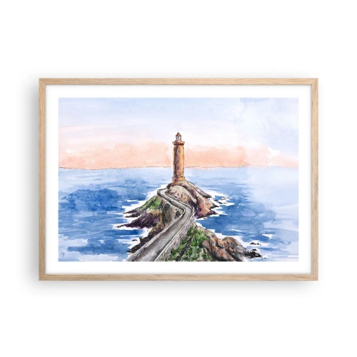Plakat i ramme af lyst egetræ - Med front mod havet - 70x50 cm