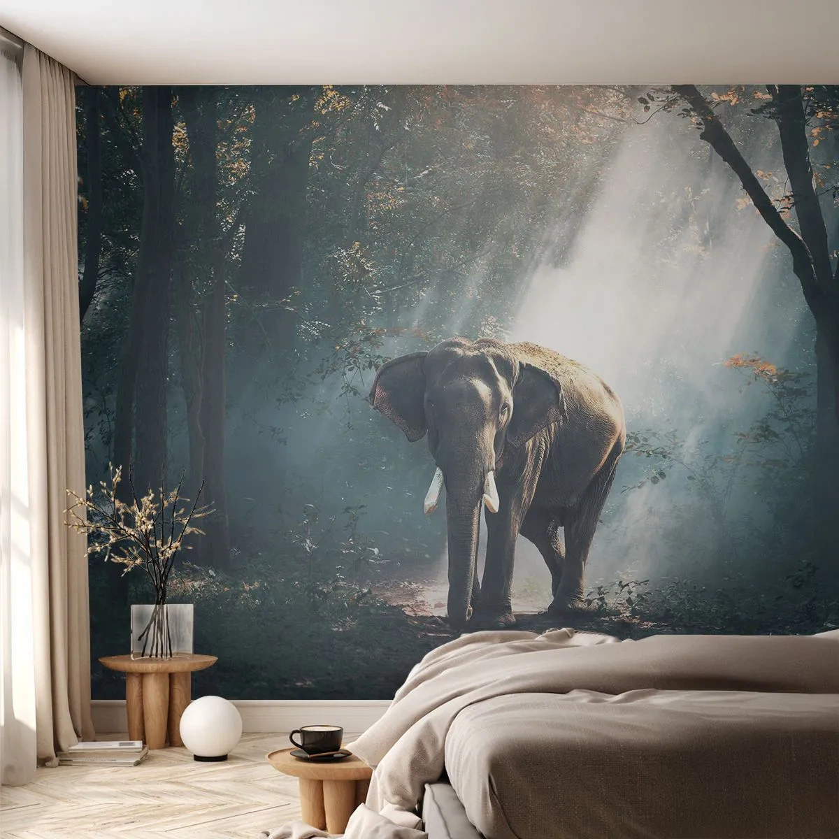 Fototapet Selvklæbende Deluxe Sticker - En fredelig gåtur - Dyr, Elefant, Jungle - 400x280 cm