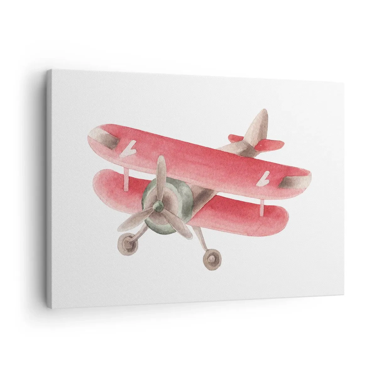 Lærredstryk - Billede på lærred - Rød retro flyvemaskine på en hvid baggrund - 70x50cm - Klar til at flyve højt - Moderne vægdekoration til stue og soveværelse ARTTOR