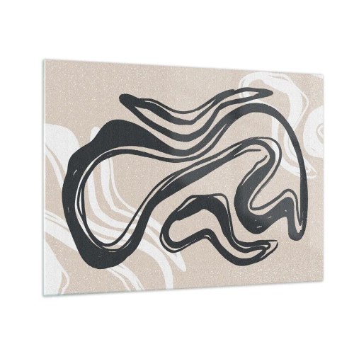 Billede på glas - Udtryksfuld sort linje på en beige baggrund i en abstrakt stil. - 70x50cm - Multipliceret udtryk - Moderne vægdekoration til stue og soveværelse ARTTOR