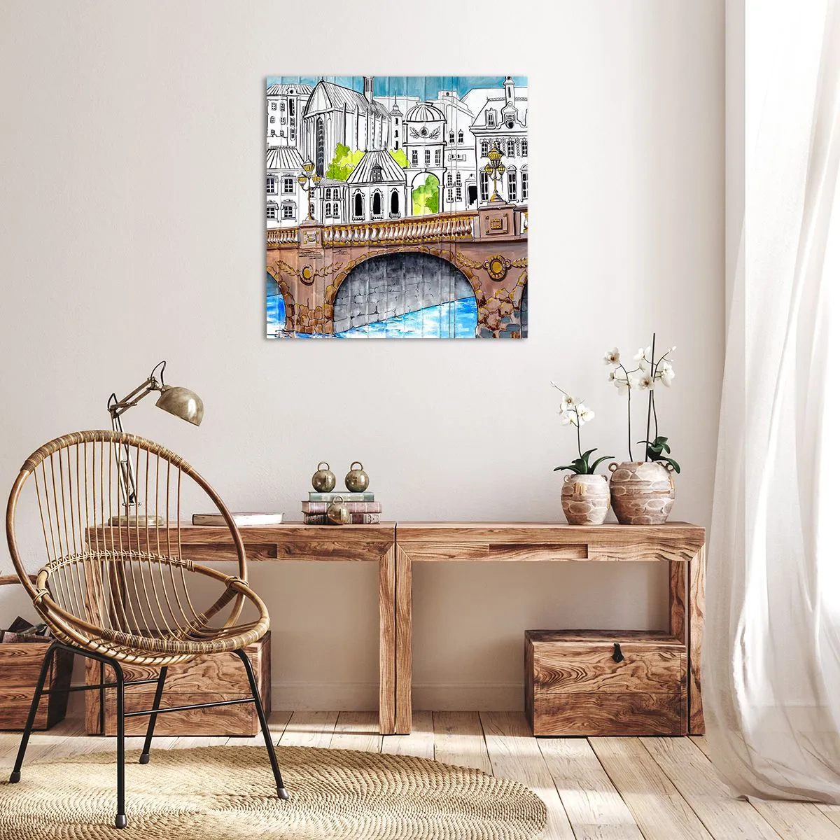 Lærredstryk - Billede på lærred - Byen som den er malet - 30x30 cm