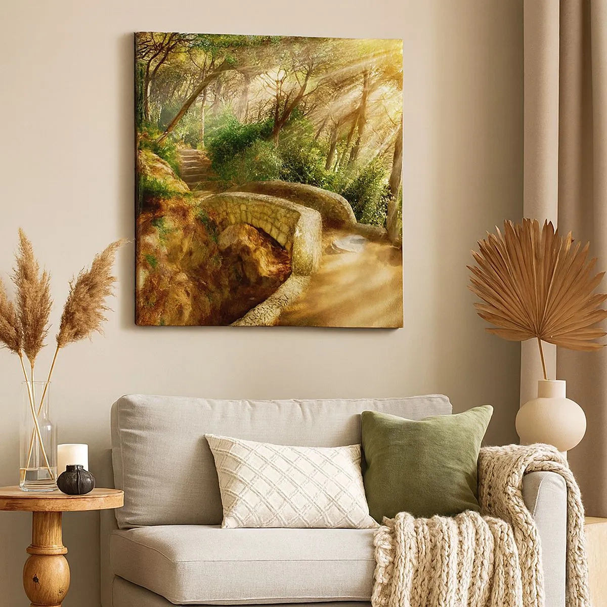 Lærredstryk - Billede på lærred - Lige fra broen og ind i eventyrskoven - 30x30 cm