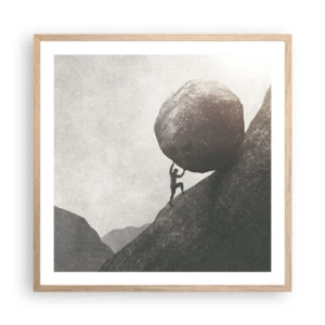 Plakat i ramme af lyst egetræ - Jeg tror mod al forventning - 60x60 cm