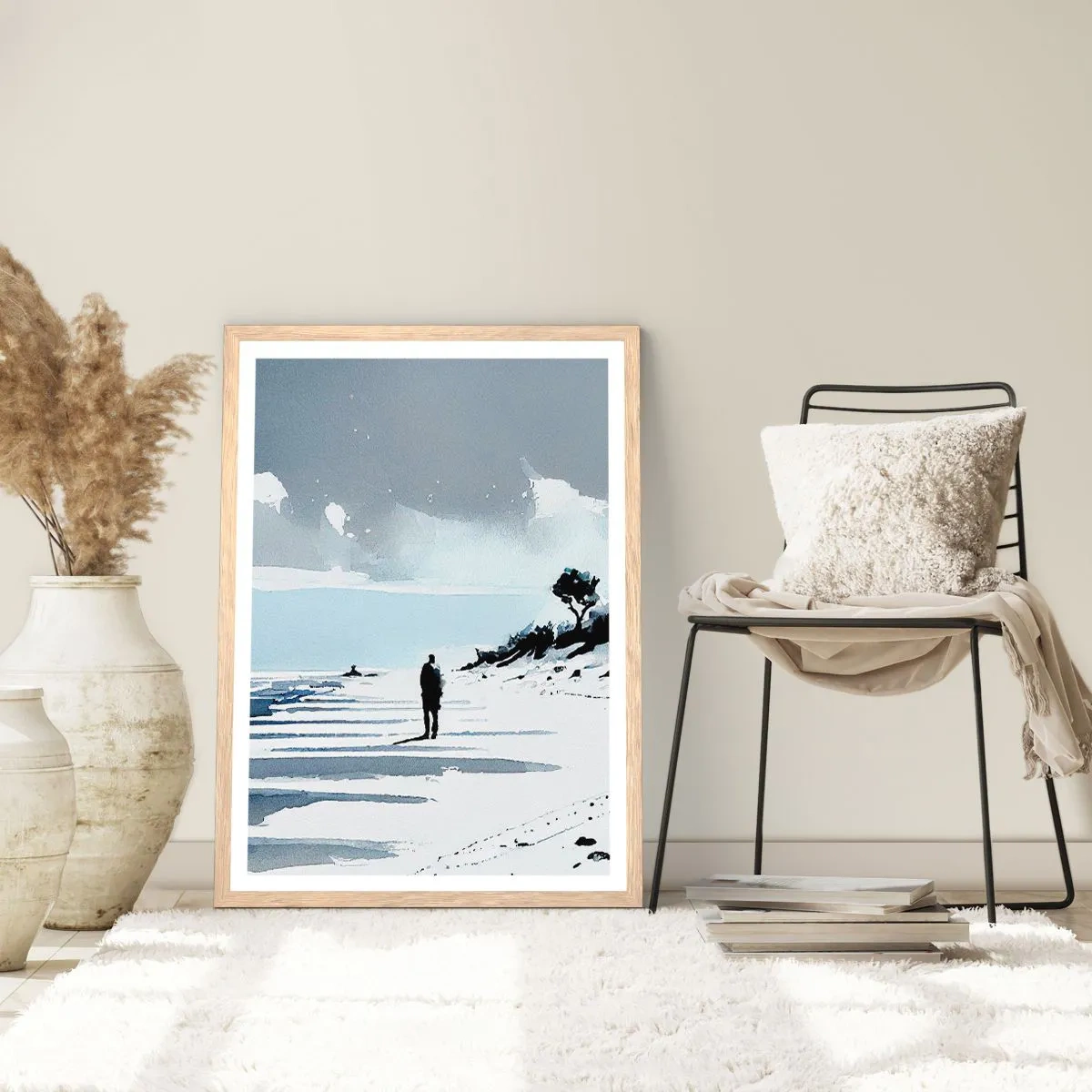 Plakat i ramme af lyst egetræ - Alene - 70x100 cm