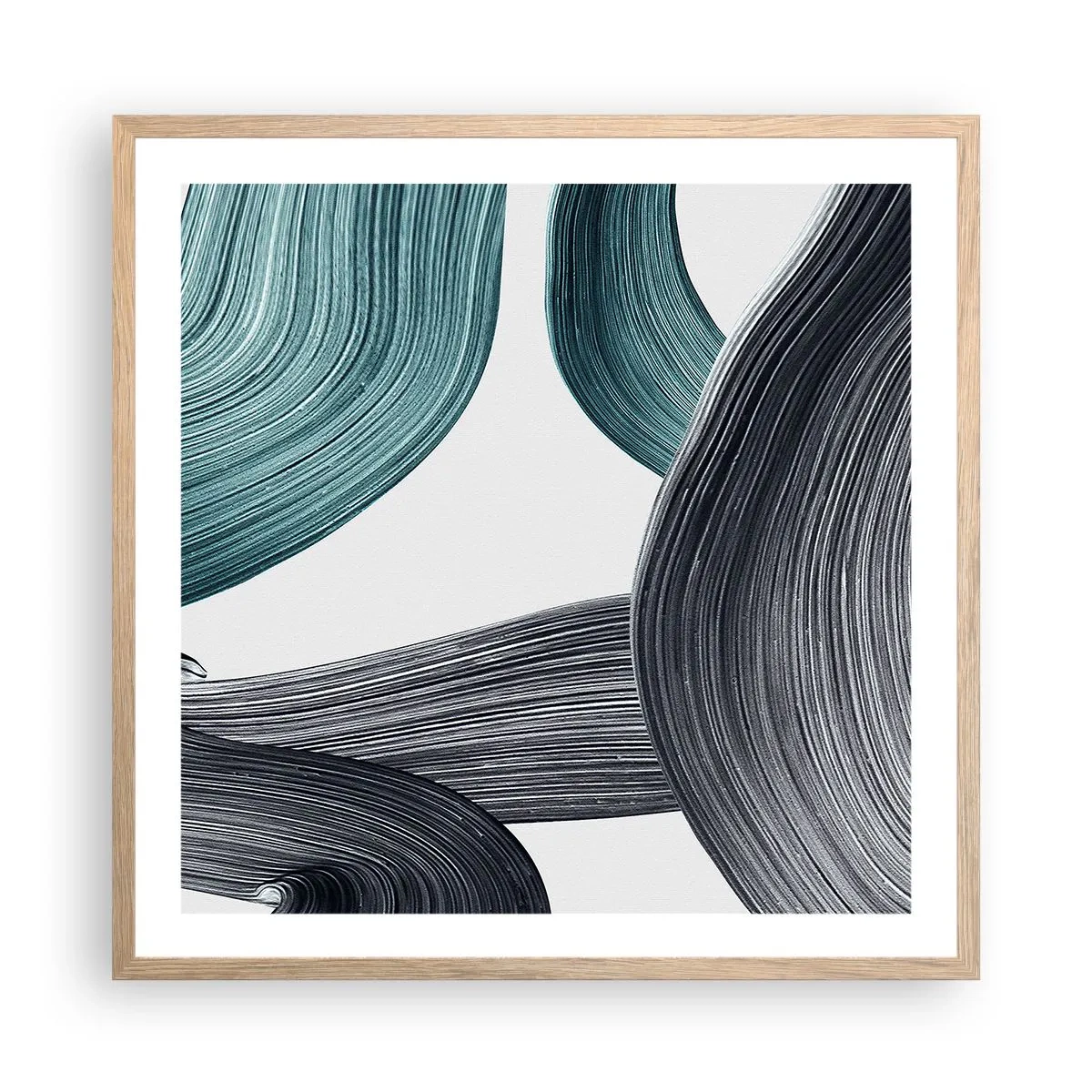 Plakat i ramme af lyst egetræ - Smaragdgrønne og sorte stier - 60x60 cm