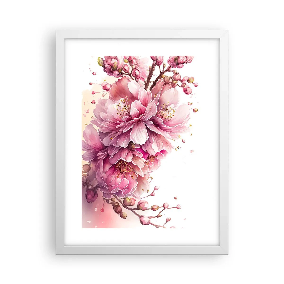 Plakat i hvid ramme - Kirsebærblomst - 30x40 cm