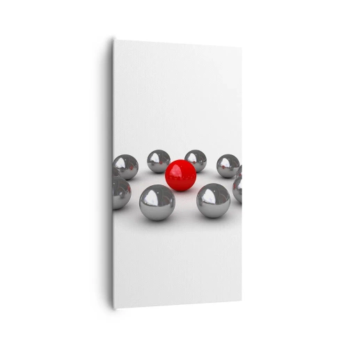 Lærredstryk - Billede på lærred - Cirkel i sølv og rød - 65x120 cm