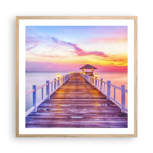 Plakat i ramme af lyst egetræ - Lilagylden stilhed om aftenen - 60x60 cm