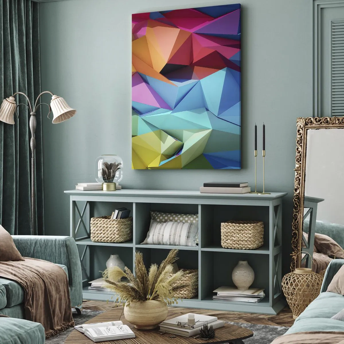 Lærredstryk - Billede på lærred - Regnbue origami - 50x70 cm