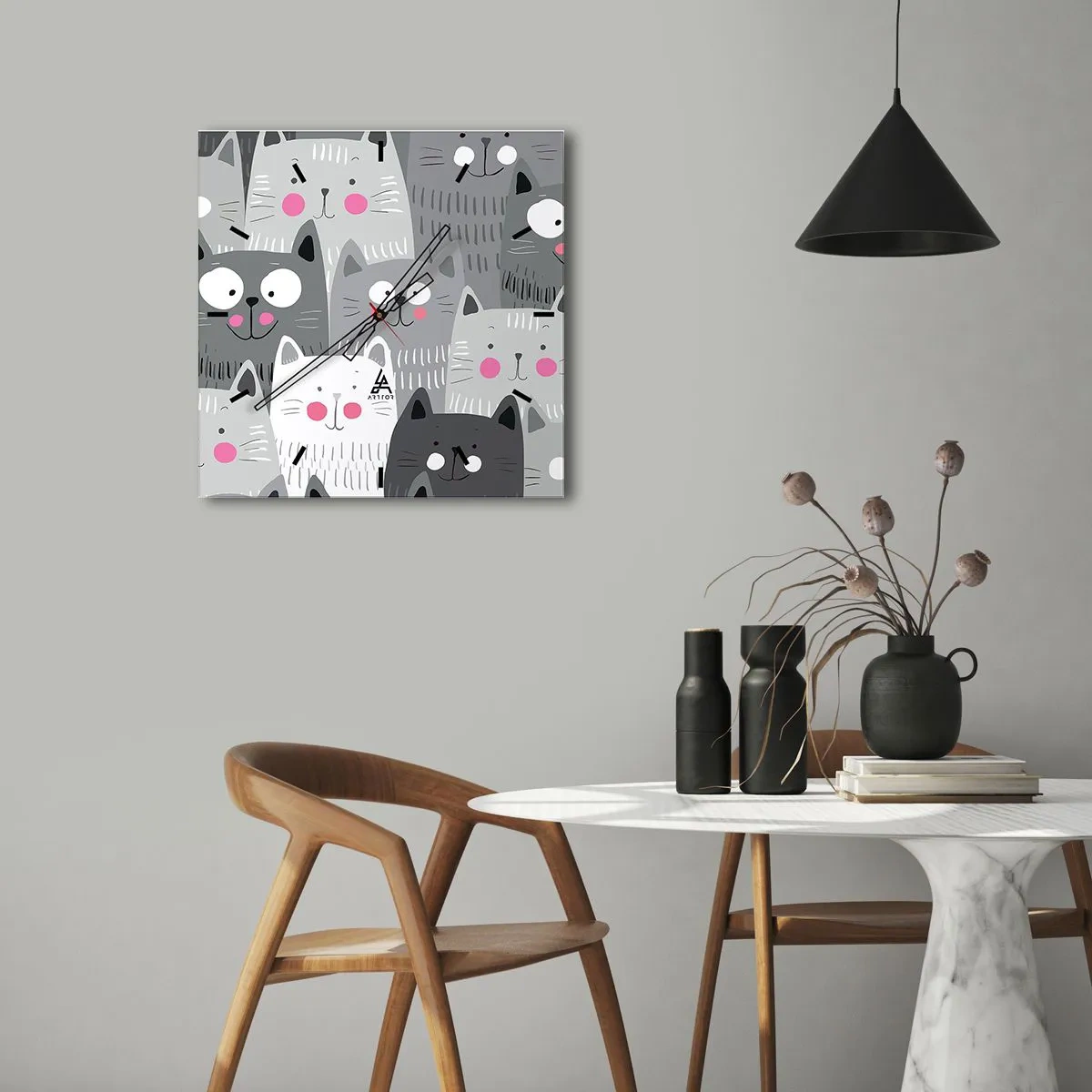 Vægur, Uret - Kattens verden - 40x40 cm