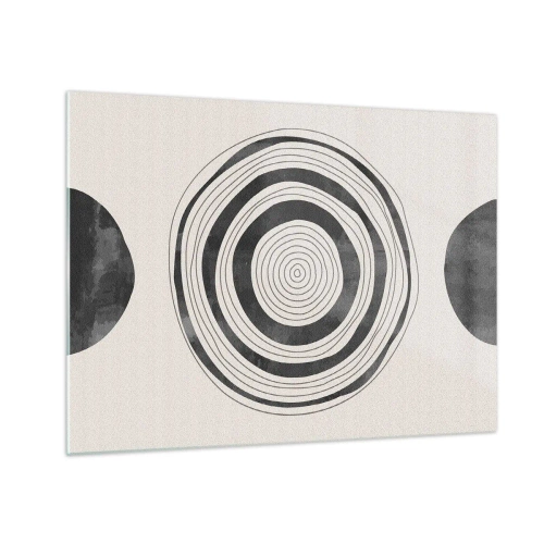 Billede på glas - Sort og hvidt abstrakt mønster med koncentriske cirkler - 70x50cm - Det vigtige er det, der er imellem - Moderne vægdekoration til stue og soveværelse ARTTOR