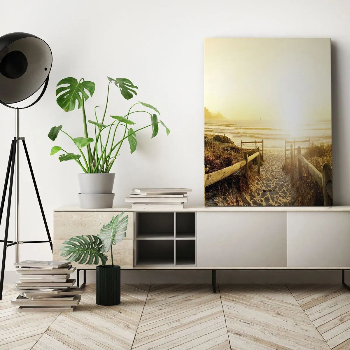 Lærredstryk - Billede på lærred - Over klitten, mod solen - 50x70 cm