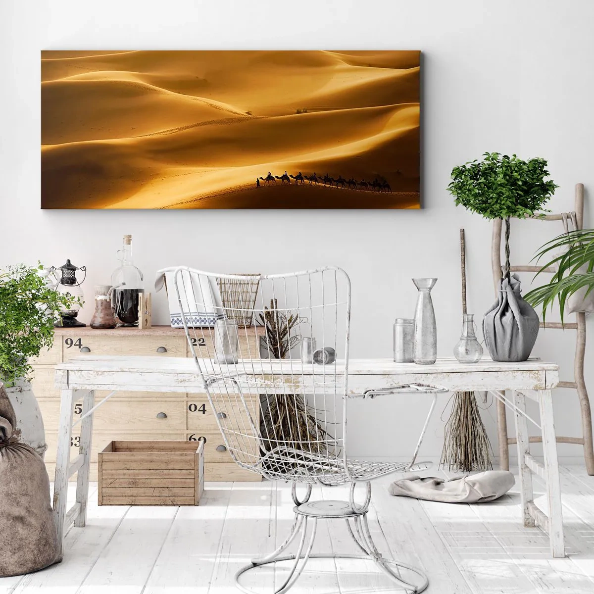 Lærredstryk - Billede på lærred - Karavane på ørkenens bølger - 100x40 cm