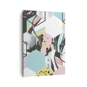 Lærredstryk - Billede på lærred - Sekskanter og terninger i seks farver - 50x70 cm