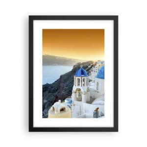 Plakat i sort ramme - Santorini - omfavnet af klipperne - 30x40 cm