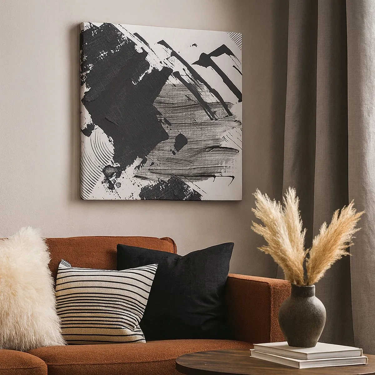 Lærredstryk - Billede på lærred - Abstraktion - det sortes udtryk - 30x30 cm