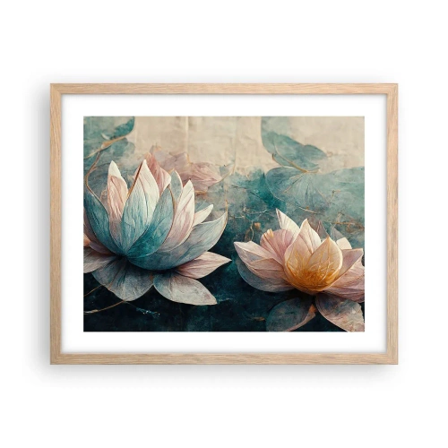 Plakat i ramme af lyst egetræ - Søens stjerner - 50x40 cm