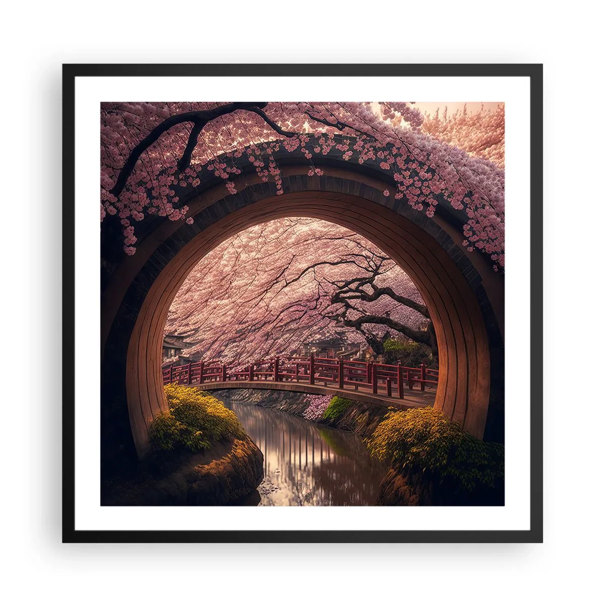 Plakat i sort ramme - Japansk forår - 60x60 cm