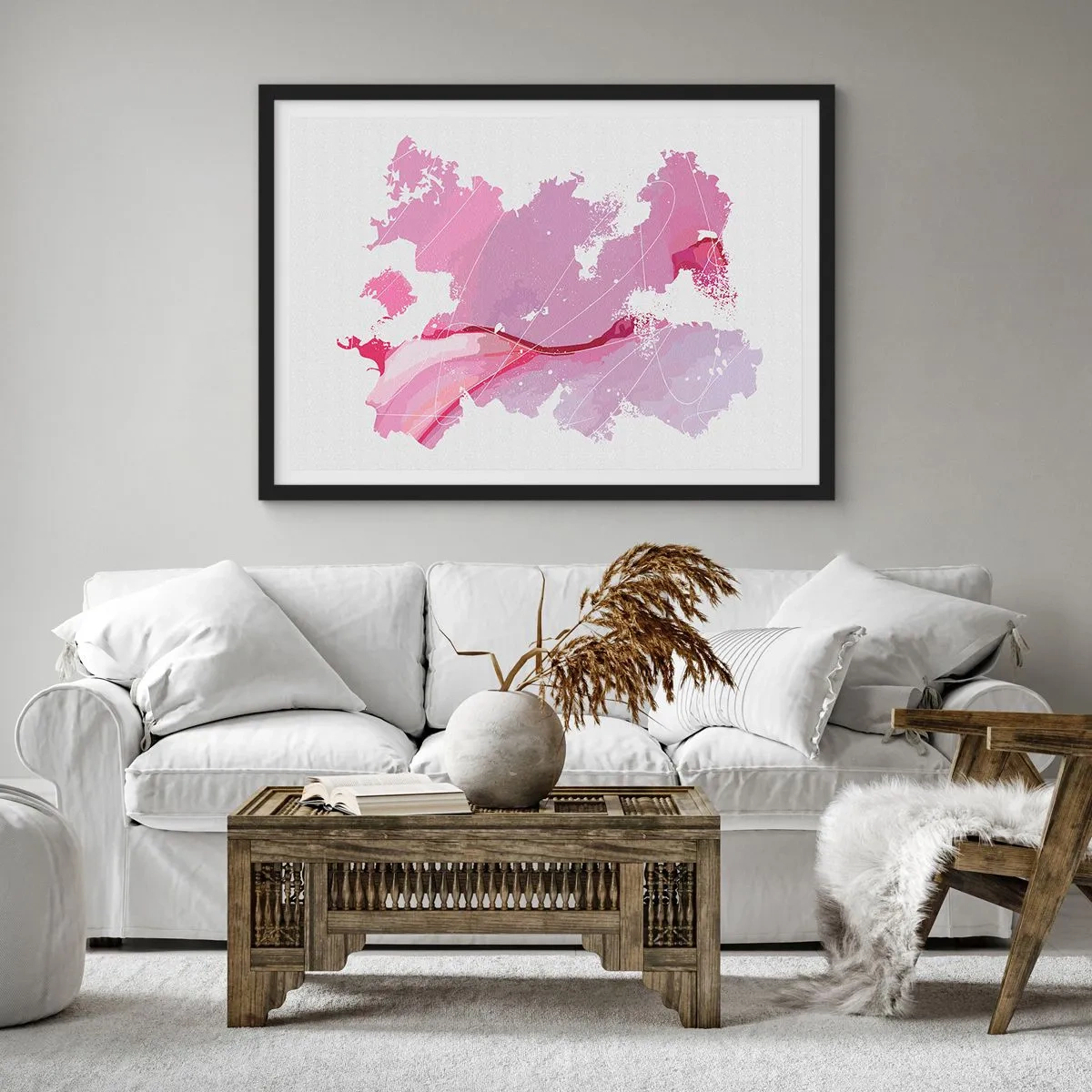 Plakat i sort ramme - Kort over en lyserød verden - 100x70 cm