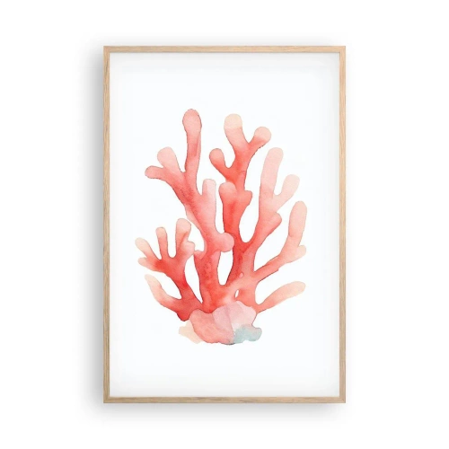 Plakat i ramme af lyst egetræ - Farven koral - 61x91 cm