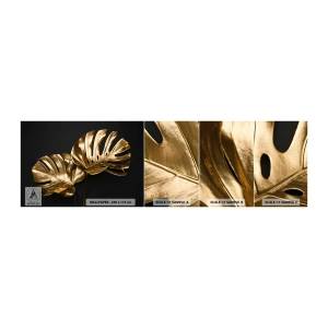 Prøve Fototapet Selvklæbende Deluxe Sticker - Naturens skatte - Abstraktion, Gyldne Blade, Monstera blad - 100x30 cm