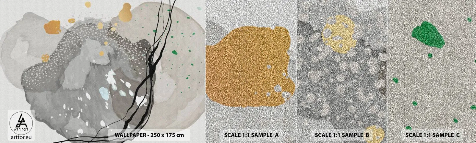 Prøve Fototapet Premium Sand - Organisk komposition - Abstraktion, Blots, Maling - 100x30 cm