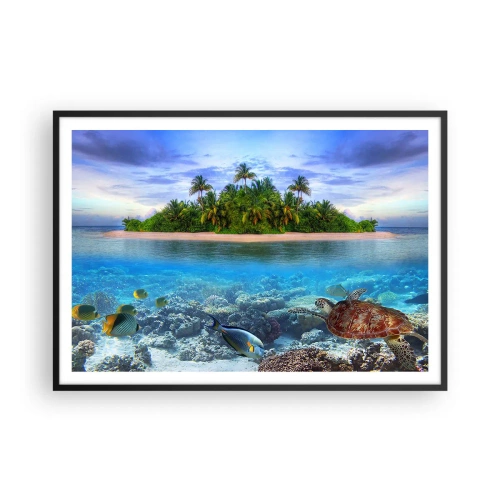 Plakat i sort ramme - Den himmelske ø inviterer dig - 100x70 cm