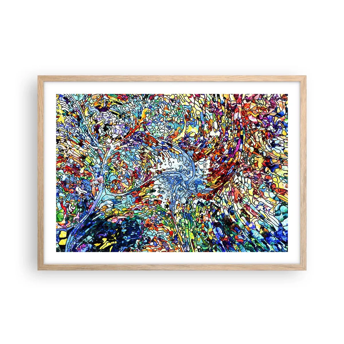 Plakat i ramme af lyst egetræ - Dråbe af farvet glas - 70x50 cm