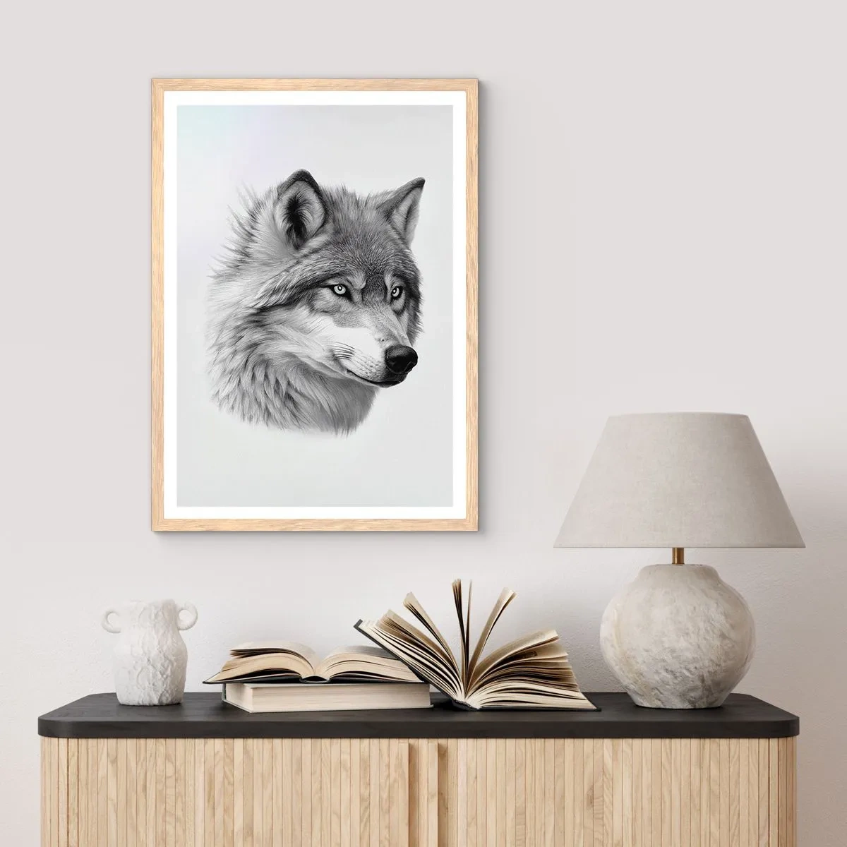 Plakat i ramme af lyst egetræ - Alpha - uden tvivl - 70x100 cm