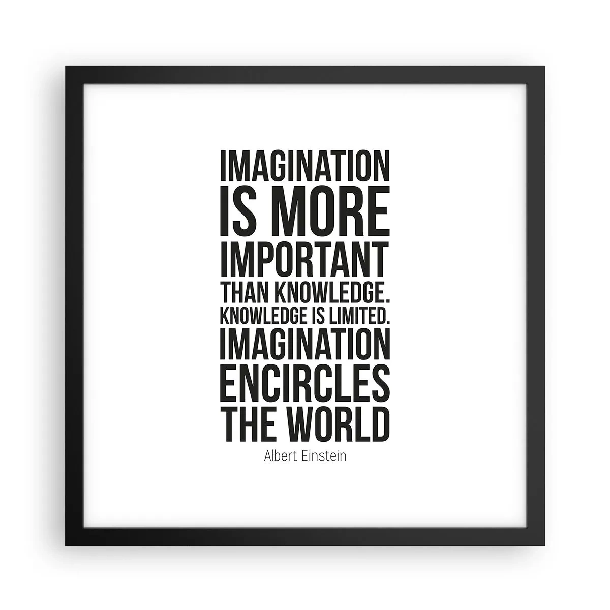 Plakat i sort ramme - Einstein om fantasiens kraft - 40x40 cm