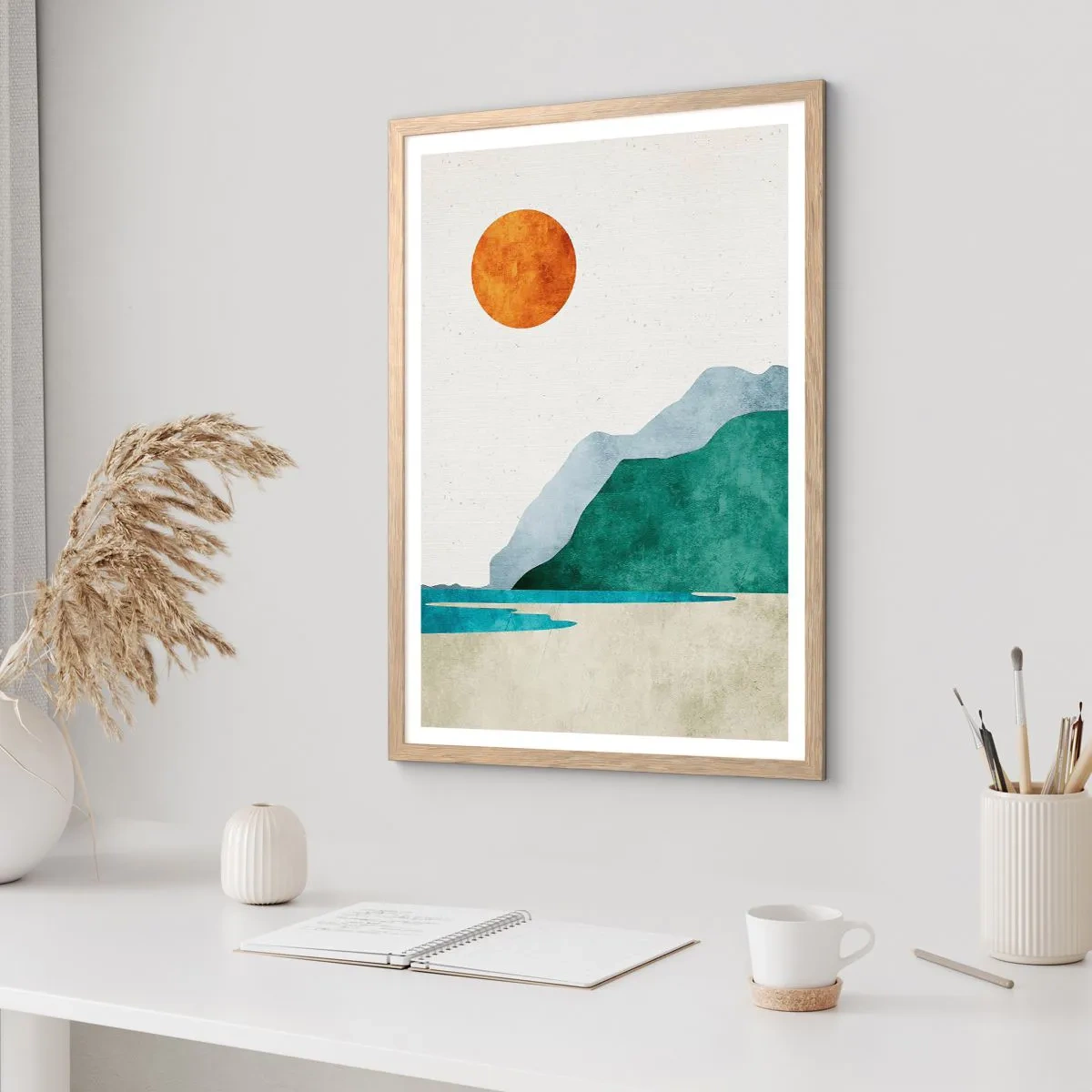 Plakat i ramme af lyst egetræ - Landskab, som det burde være - 30x40 cm