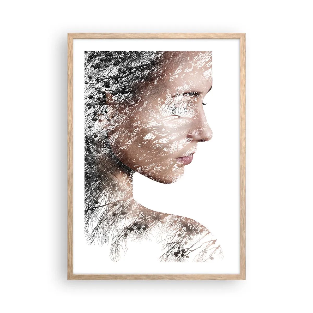 Plakat i ramme af lyst egetræ - Skovens ånd - 50x70 cm