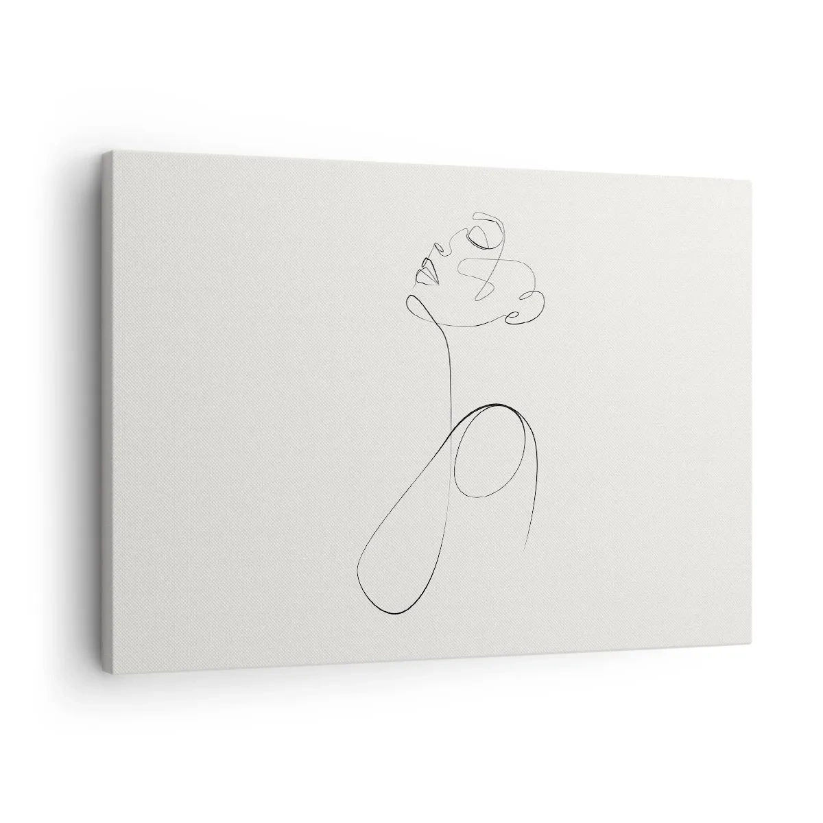 Lærredstryk - Billede på lærred - Minimalistisk stregtegning af ansigt på hvid baggrund - 70x50cm - Sløjfet i drømme - Moderne vægdekoration til stue og soveværelse ARTTOR