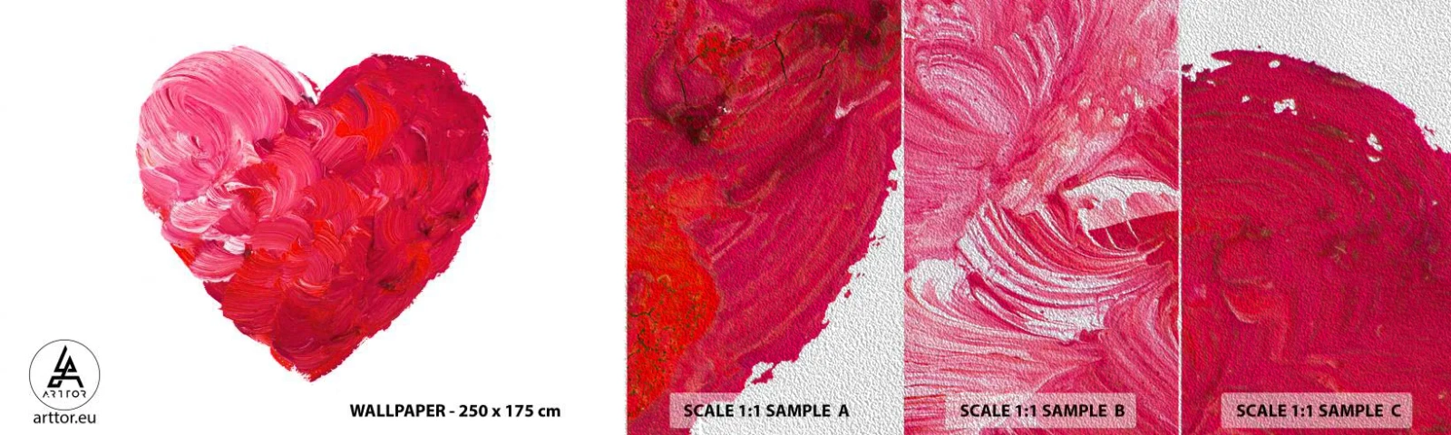 Prøve Fototapet Premium Sand - All you need is love - Abstraktion, Rødt Hjerte, Symbol på kærlighed - 100x30 cm