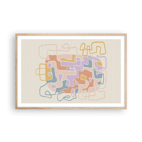 Plakat i ramme af lyst egetræ - Labyrint - et glædeligt eventyr - 91x61 cm