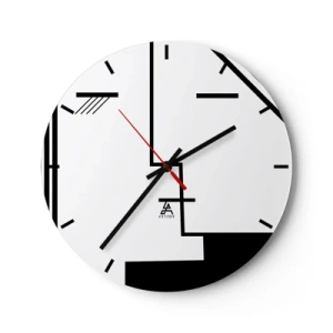 Vægur, Uret - Minimalistisk sort-hvid grafik med geometriske linjer - 30x30cm - Bare et kys - Moderne vægdekoration til stue, køkken og soveværelse ARTTOR