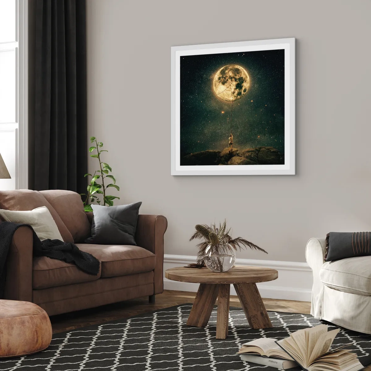 Plakat i hvid ramme - En, der stjal månen - 40x40 cm
