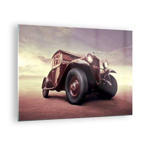 Billede på glas - Ikonisk klassisk bil i sepia-toner i det fri - 70x50cm - Lad os gå tilbage til de gamle dage.... - Moderne vægdekoration til stue og soveværelse ARTTOR